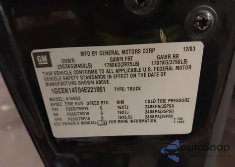 2004 Chevrolet Silverado 1500 Z71 from USA, damaged, VIN 1GCEK14T04E221861